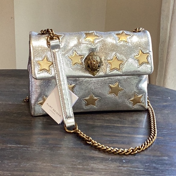 Kurt Geiger Handbags - Kurt Geiger Silver with Gold Stars Leather Kensington Crossbody NWT